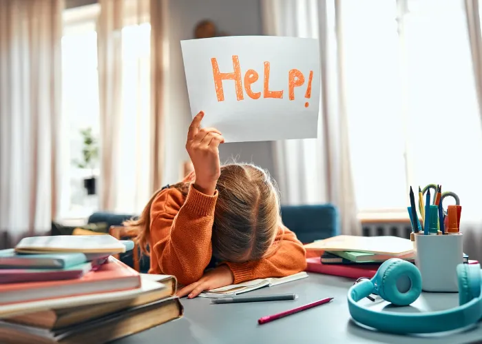 young kid with anxiety begging for help.