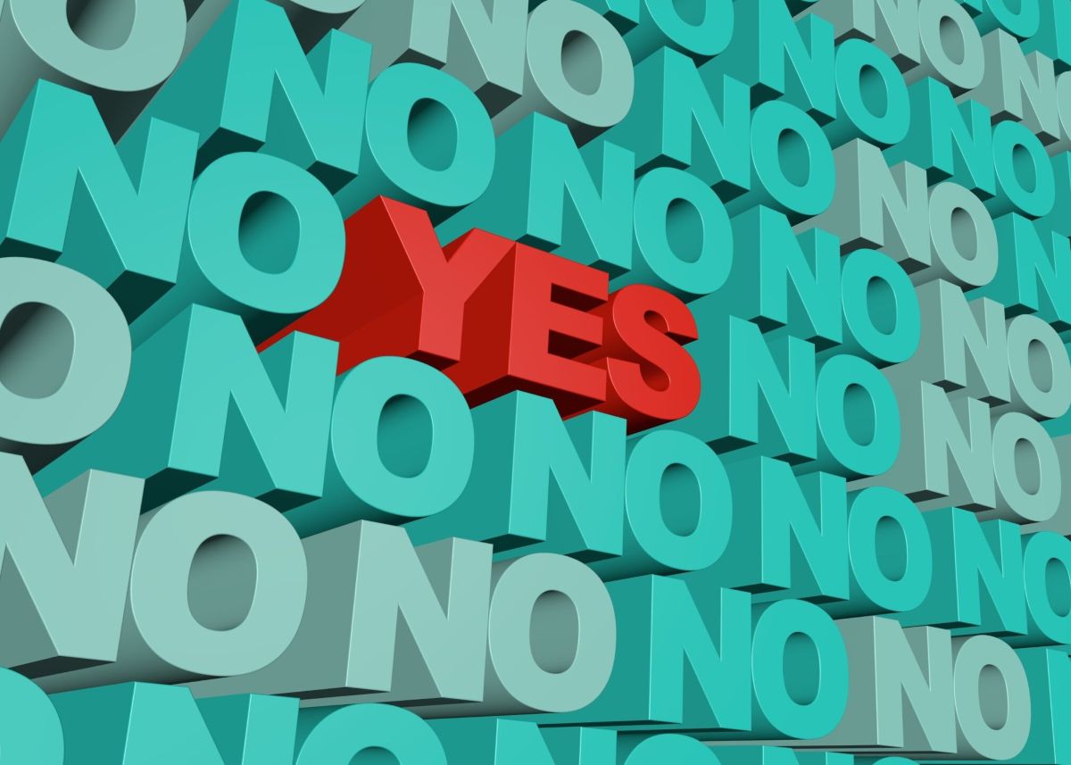 Texture of the green words NO and the red word YES. The concept of overcoming difficulties, special. 3d render