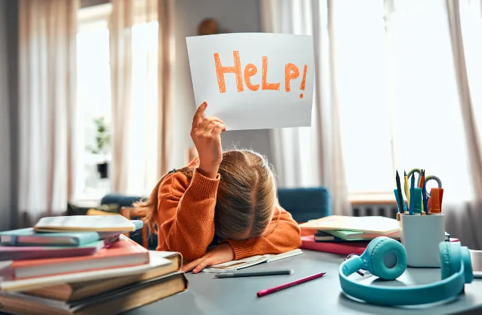 young kid with anxiety begging for help.